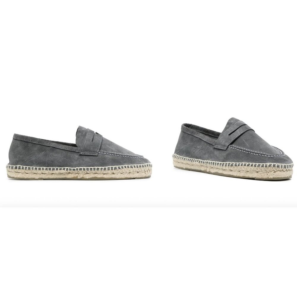 MANEBI Hamptons Loafers Espadrilles in Gray Suede Minimalist Quiet Luxury US 6
